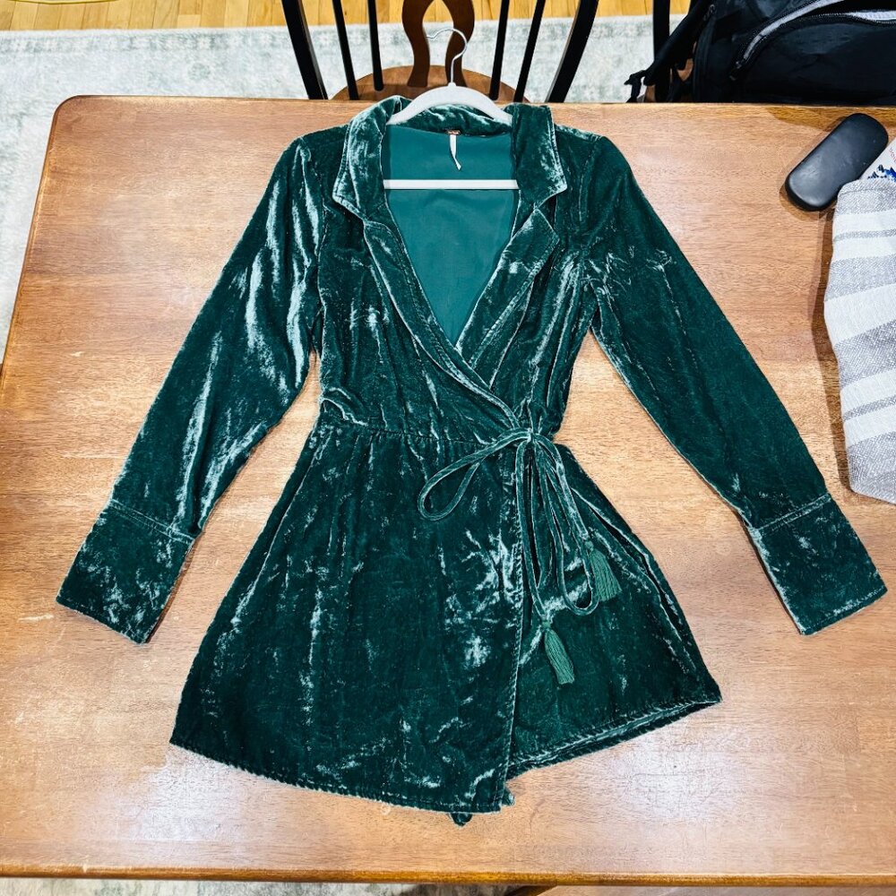 Free People Viola Velvet Wrap Romper in Green